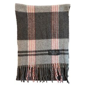 Italian Woollen Treasures 100% Lambswool Plaid Soft Scarf Black Grey Red Classic